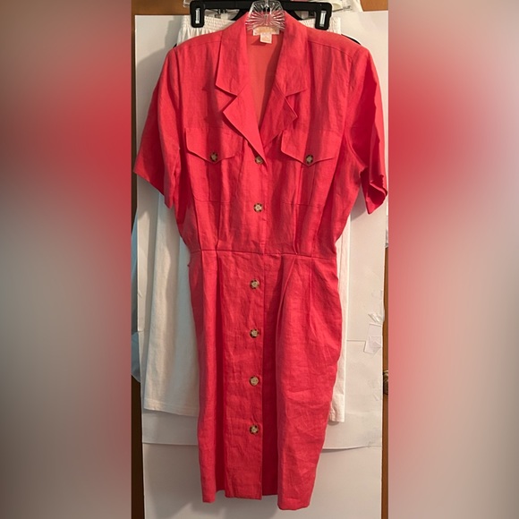 New Brooks Brothers Salmon Belted Linen Dress with Belt Size 10 - Picture 8 of 16